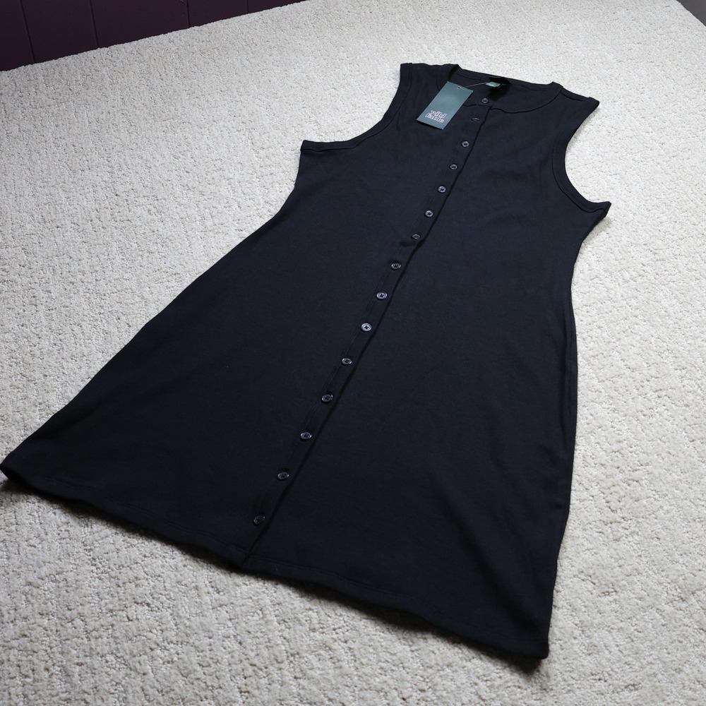 Wild Fable Womens Ribbed Button Down Sleeveless Mini Dress Black Medium